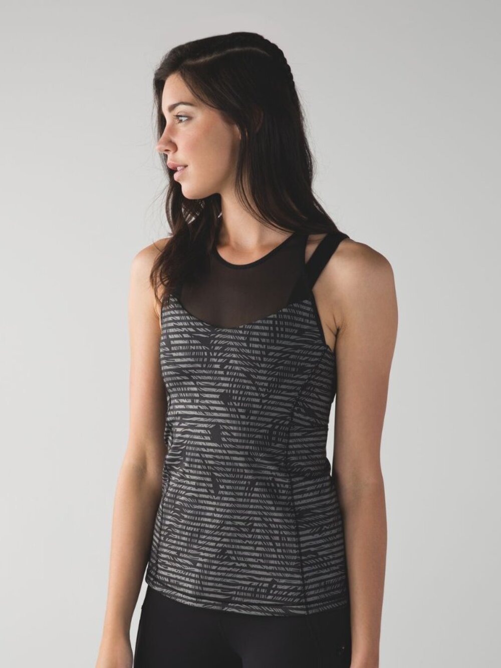 Lululemon "Running In The City" Stripe Play Slate Black Tank - size 4